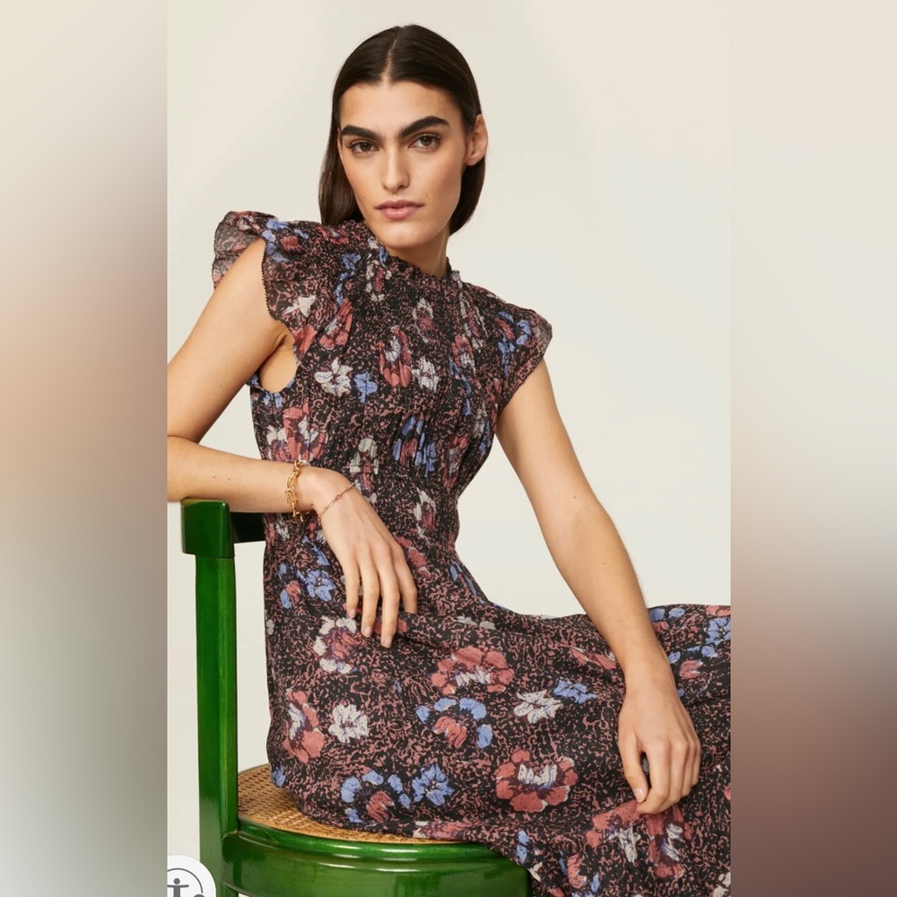 Cleobella Floral Maxi Dress in Black with Pink & Blue Accents - Picture 2 of 10